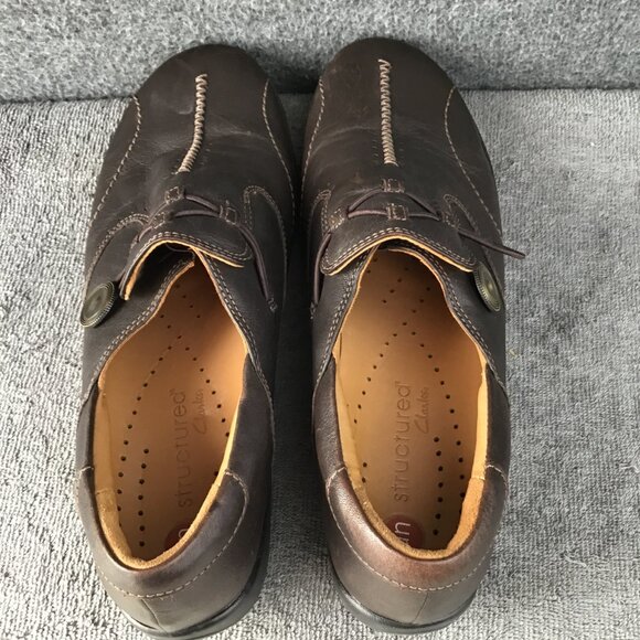 Clarks Unstructured Leather Brown Unloop Slip On Comfort Shoes Sz 9W - Picture 5 of 10